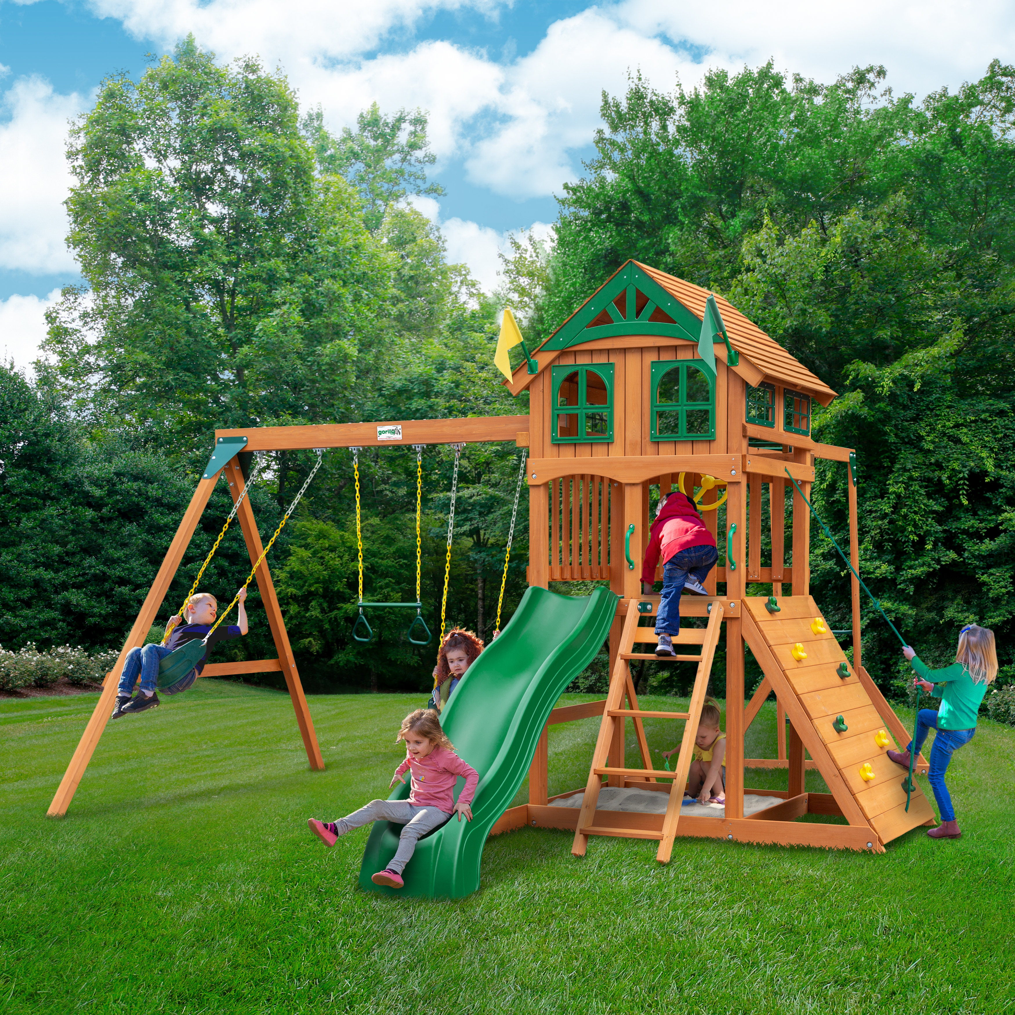 Gorilla Playsets Avalon w/ Wood Roof & Monkey Bars